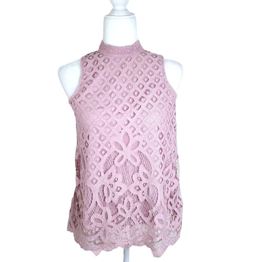 Women's Blush Pink Lace High Neck Top